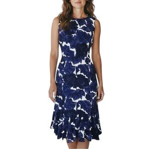 TALBOTS Fit & Flare Sleeveless Flounce Bottom Dress in Blue / White Print Size 2